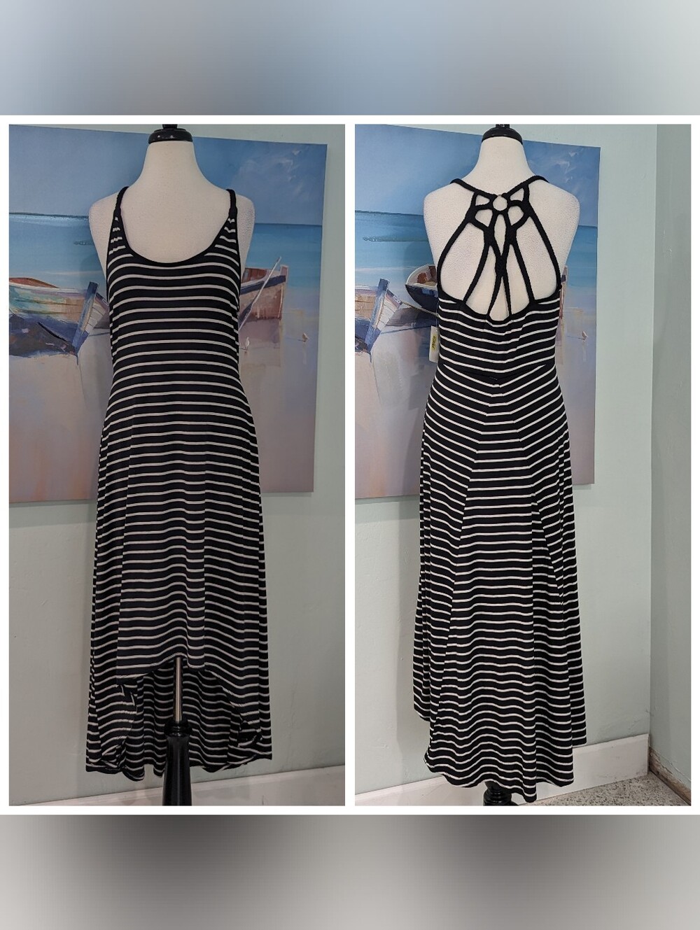 NWT Black And White Striped Maxi, Netted Back